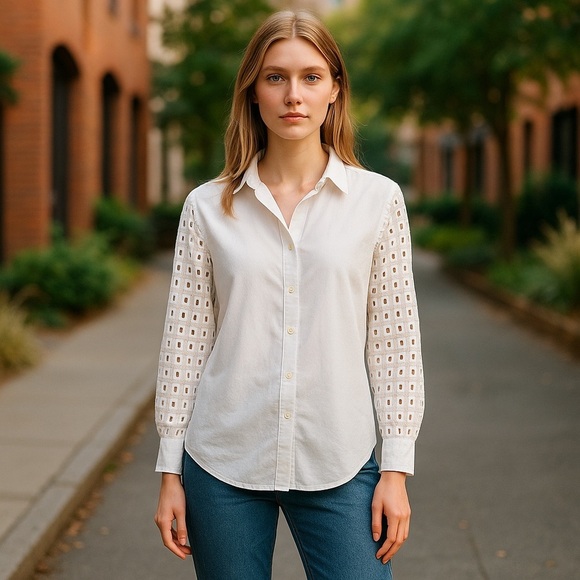 LOFT White Long Sleeve Blouse XS - Picture 7 of 7